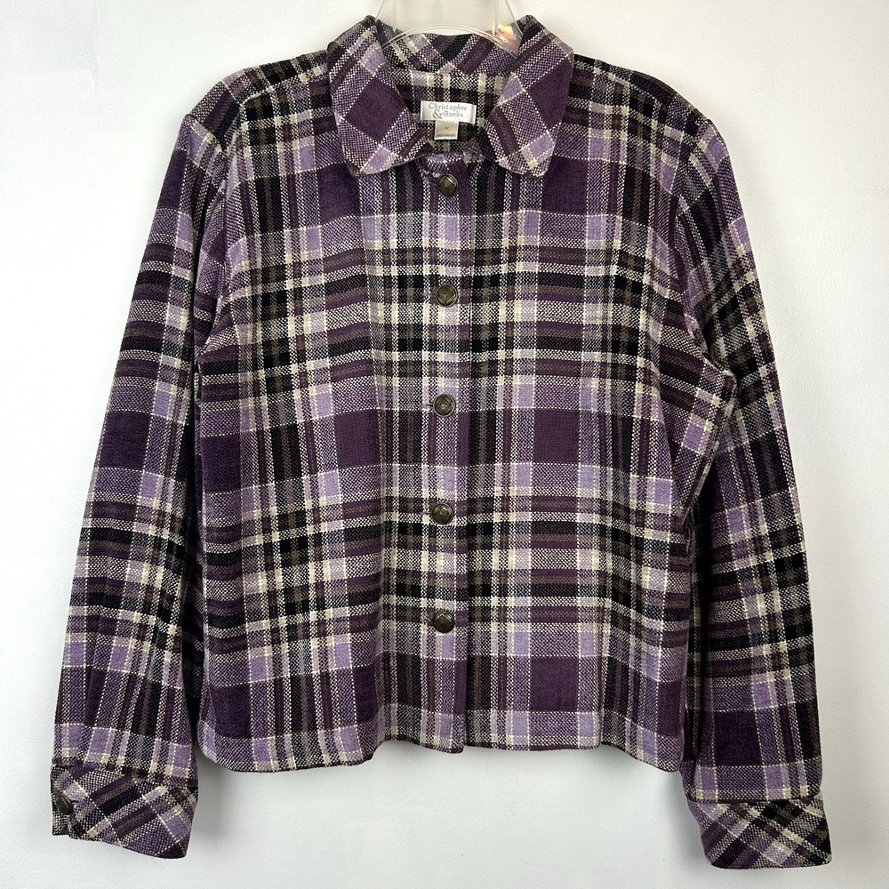 Christopher & Banks Plaid Jacket Womens Medium Purple Tapestry Blazer Old Money